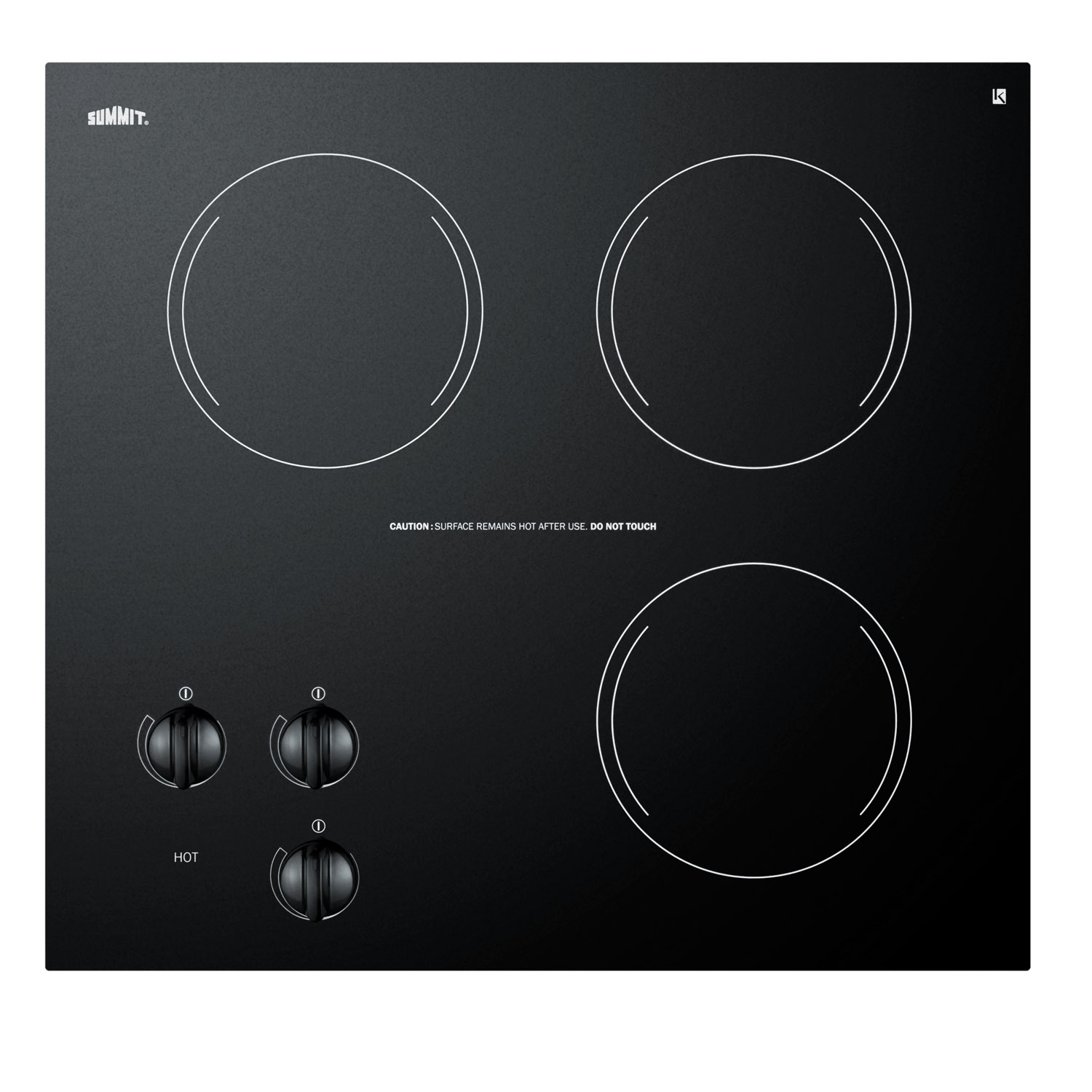 230V three-burner cooktop in black ceramic glass, made in Europe